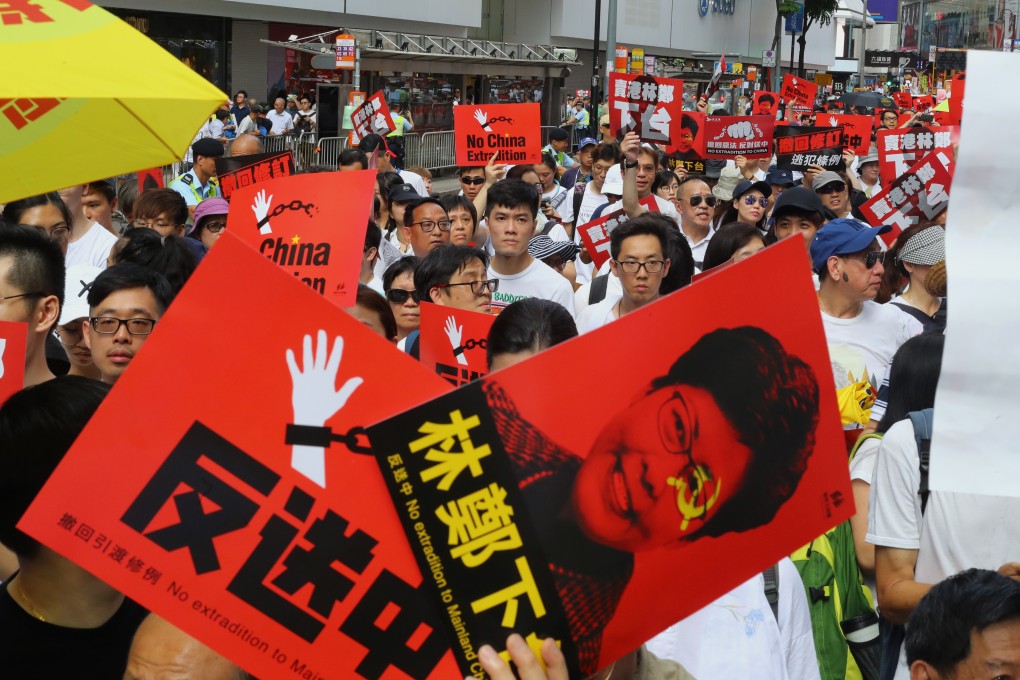 Protesters carry anti-Carrie Lam signs at Sunday’s demonstration. Photo: Edmond So